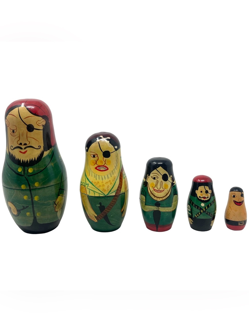 Vintage Russian Matryoshka Nesting Dolls Set of 5 Hand Painted Pirates